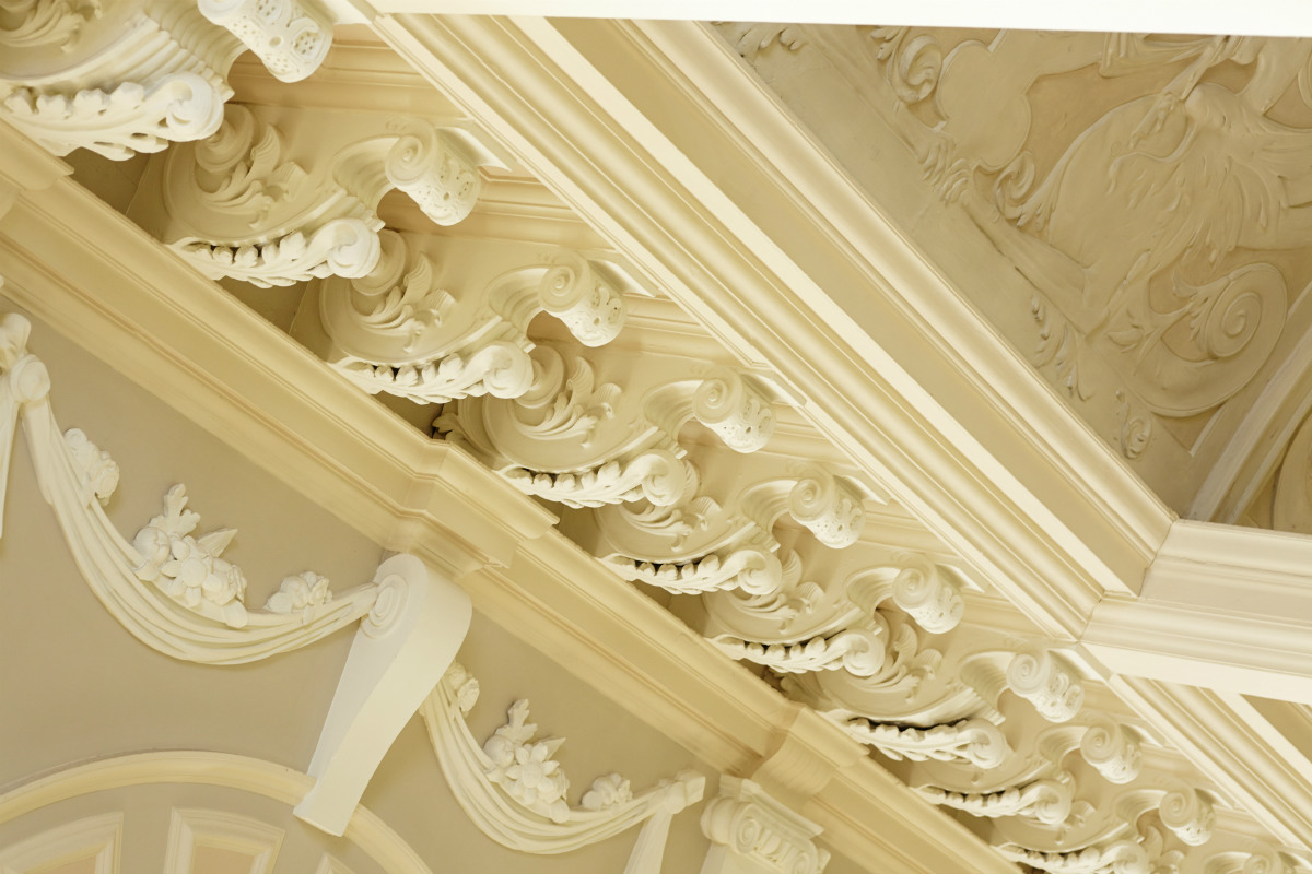 A close up photo of some of the beautiful architecture in the College Hall