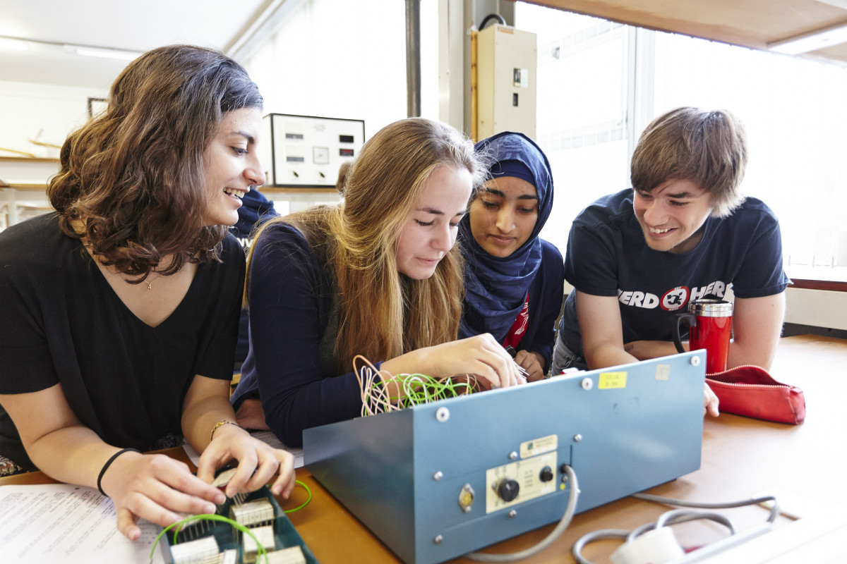 Engineering students at work