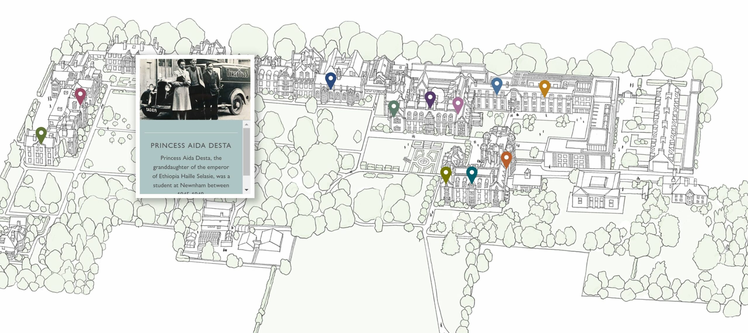 A map of Newnham showing links to stories