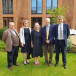 Photo shows Ian Du Quesnay pictured at the official opening of the Dorothy Garrod Building in April 2019. From left to right: Ian Du Quesnay (Bursar 2002-2014); Jenny Raine (Bursar 2014-2017); Wendy Evans (Domestic Bursar 2004- ); Donald Hearn (Interim Bursar 2017-2019); Christopher Lawrence (Bursar 2019- )
